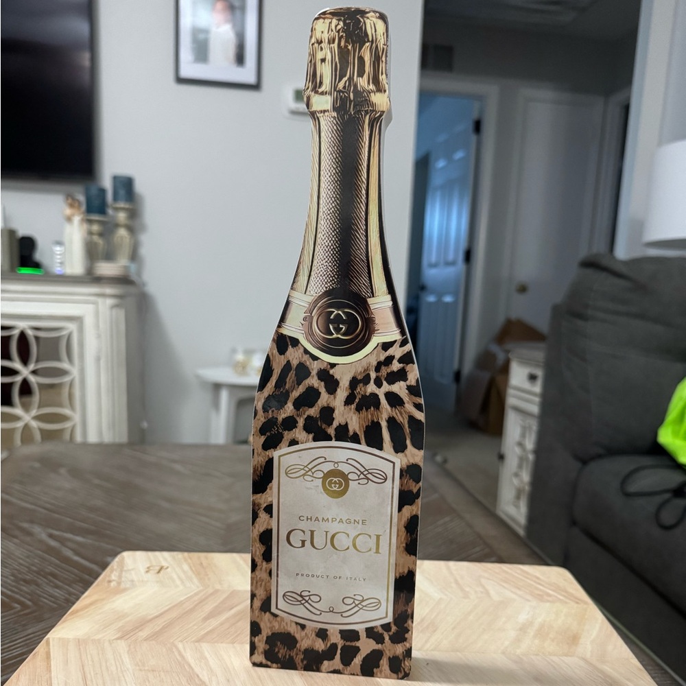 Leopard Print Champagne Bottle Wood Decor!